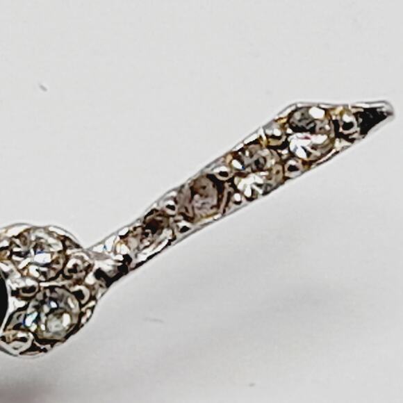 Pell Feather Leaf Brooch Green Baguette Rhinestone Vintage Rhodium 3" - Picture 5 of 8